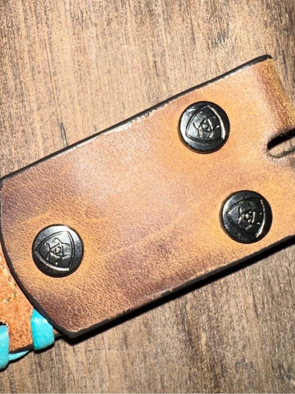 Ariat Leopard HOH Leather Belt with Turquoise Whip Stitch S: Small Length: 35.5" - Picture 8 of 9